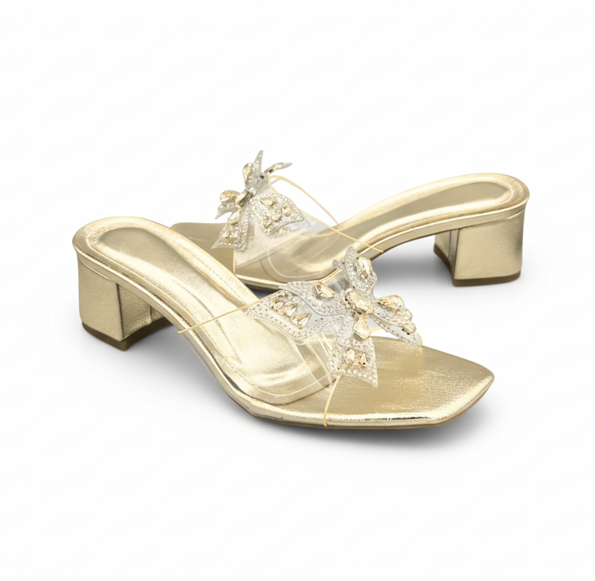 Sandalique MH1007 Gold2 ButterFly Charm Heels