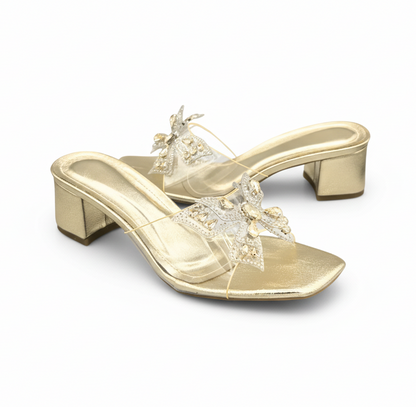 Sandalique MH1007 Gold2 ButterFly Charm Heels