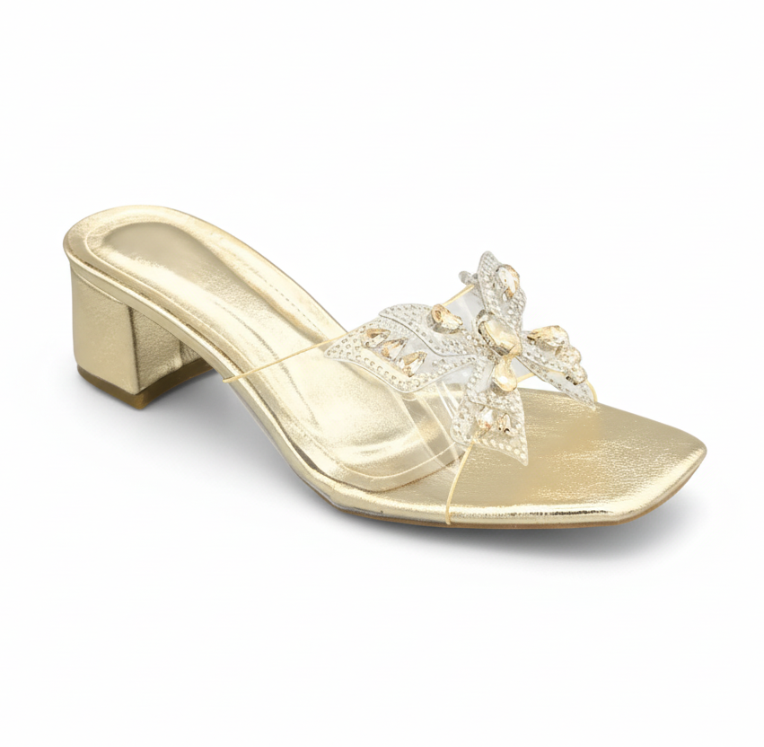 Sandalique MH1007 Gold ButterFly Charm Heels