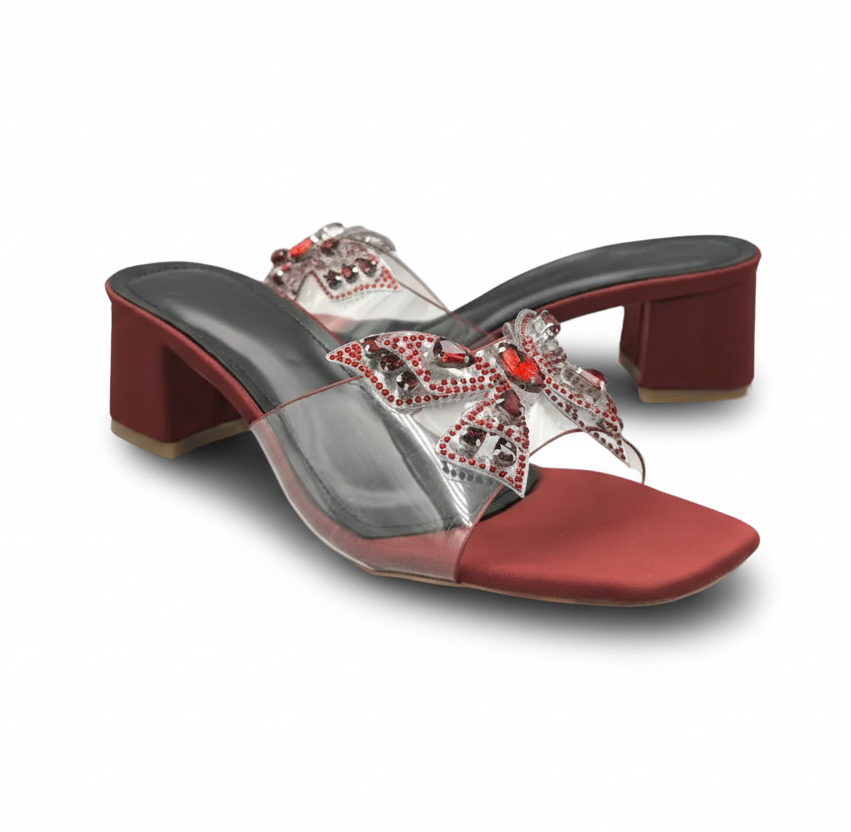 Sandalique MH1007 Maroon1 ButterFly Charm Heels