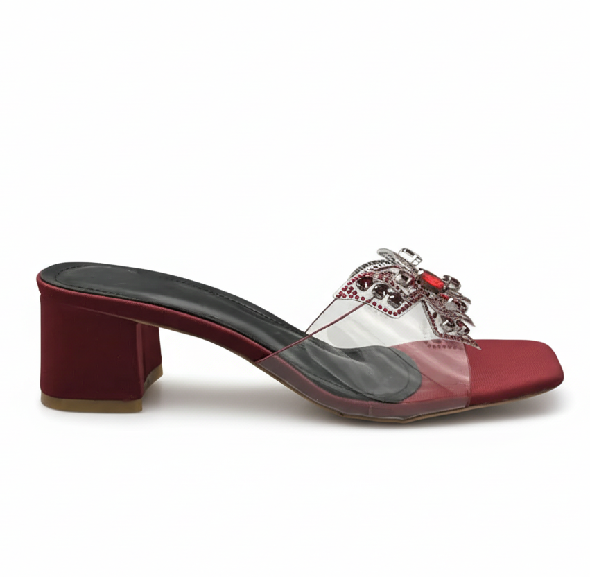 Sandalique MH1007 Maroon2 ButterFly Charm Heels