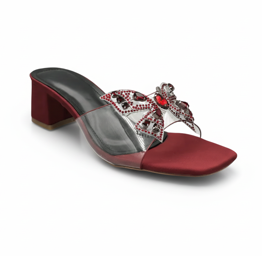 Sandalique MH1007 Maroon ButterFly Charm Heels