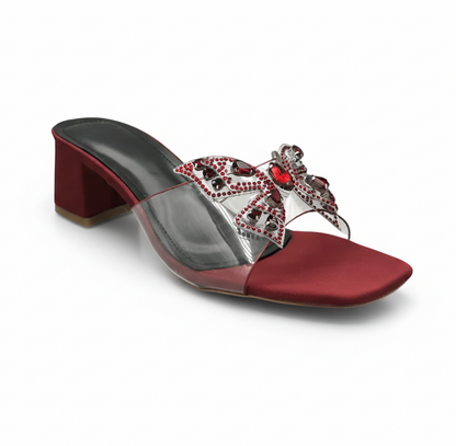Sandalique MH1007 Maroon ButterFly Charm Heels