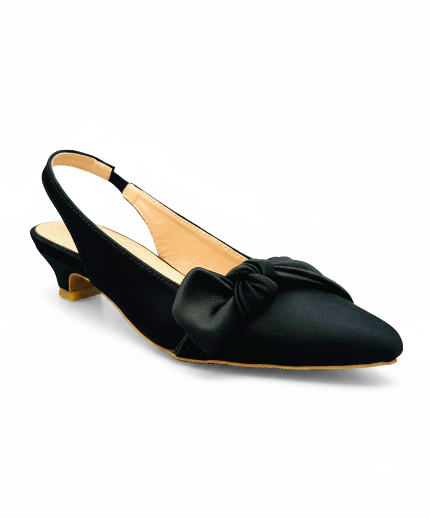 Sandalique SM10036 Black Satin Bow Slingback Heels