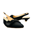 Sandalique SM10036 Black Satin Bow Slingback Heels