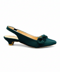 Sandalique SM10036 Green Satin Bow Slingback Heels