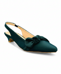 Sandalique SM10036 Green Satin Bow Slingback Heels