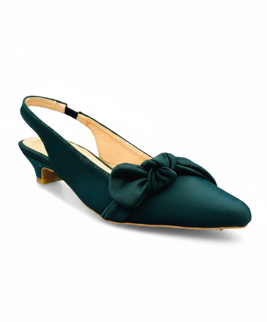Sandalique SM10036 Green Satin Bow Slingback Heels