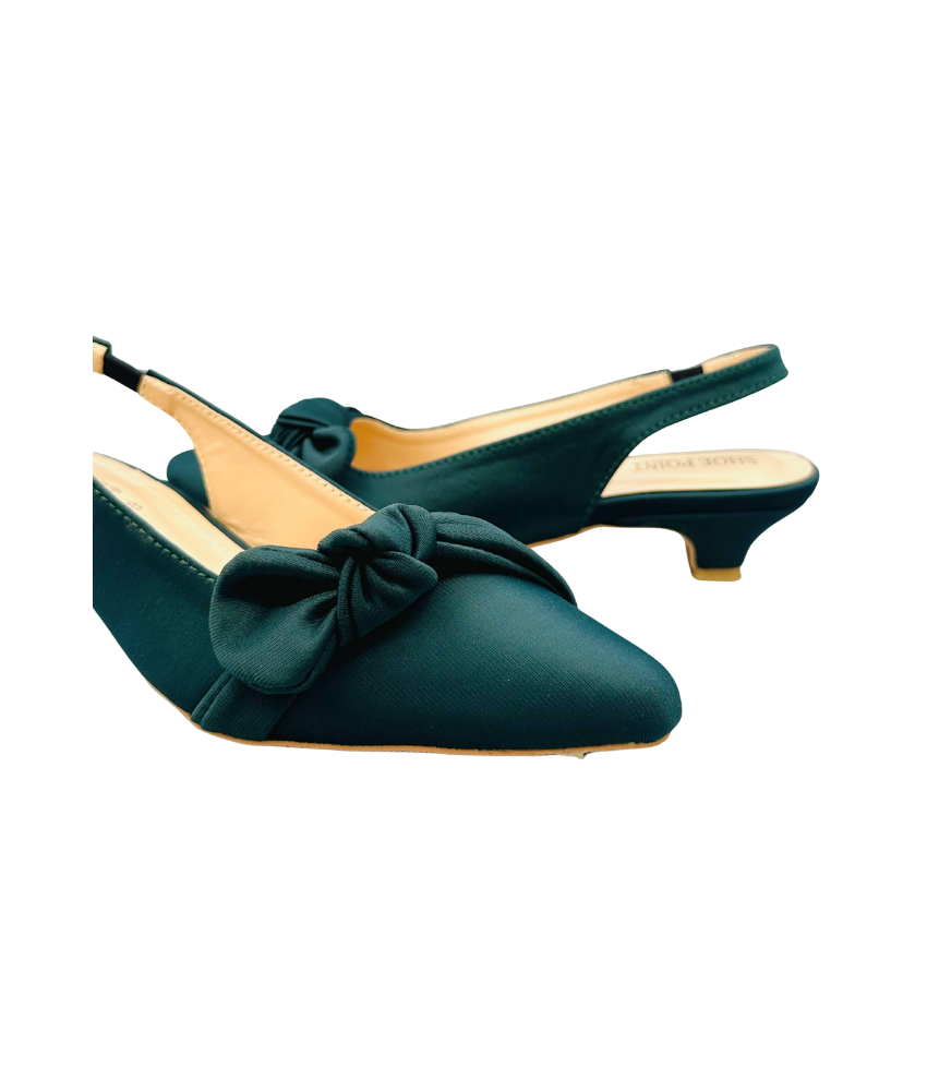 Sandalique SM10036 Green Satin Bow Slingback Heels