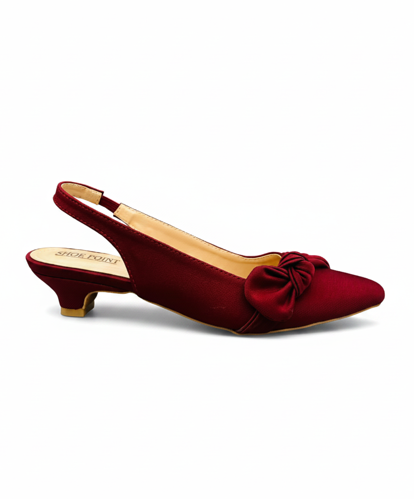 Sandalique SM10036 Maroon Satin Bow Slingback Heels