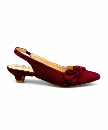 Sandalique SM10036 Maroon Satin Bow Slingback Heels