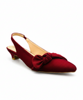 Sandalique SM10036 Maroon Satin Bow Slingback Heels