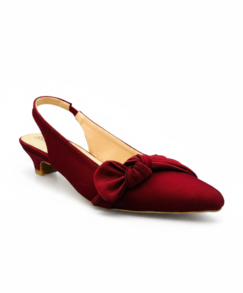Sandalique SM10036 Maroon Satin Bow Slingback Heels