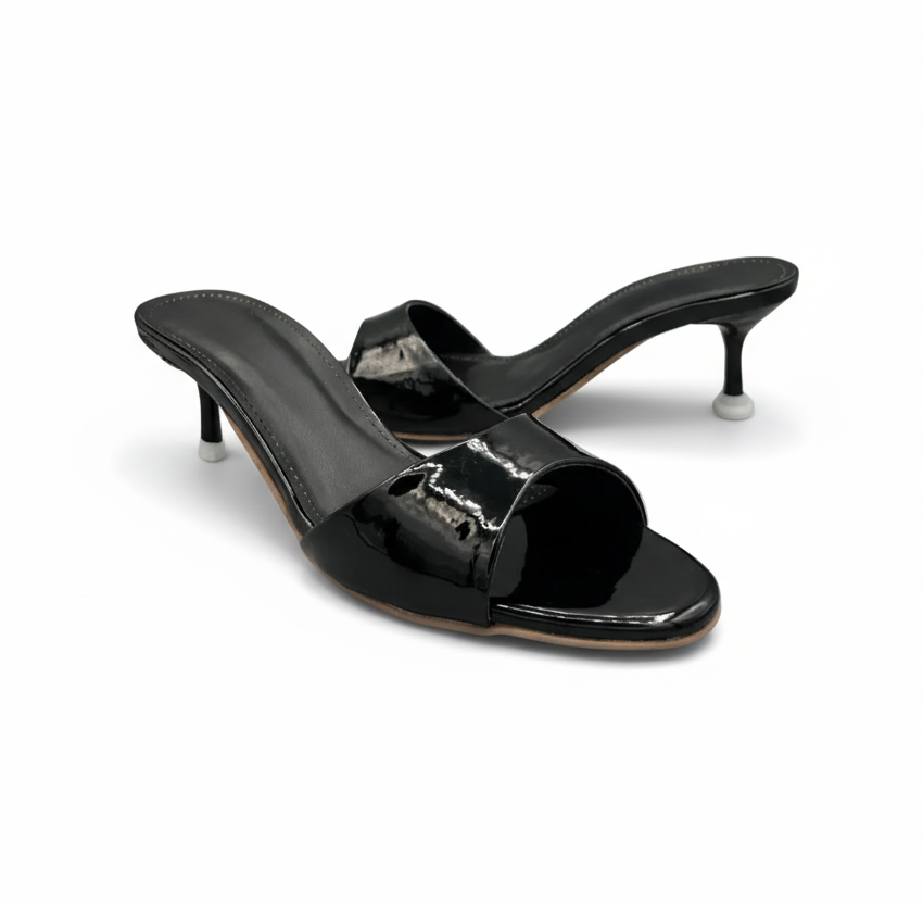 Sandalique SM1003SL Black Glossy Kitten Heel