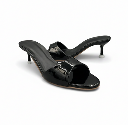 Sandalique SM1003SL Black Glossy Kitten Heel