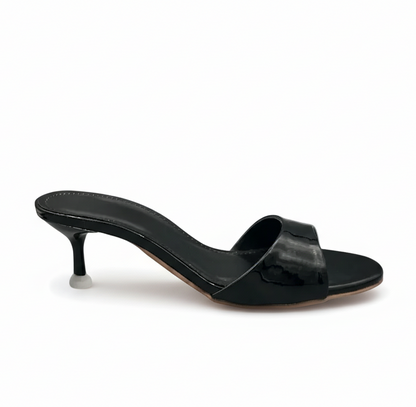 Sandalique SM1003SL Black Glossy Kitten Heel