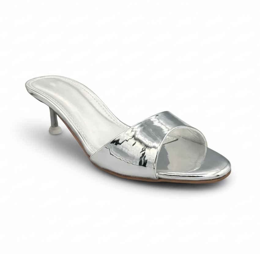 Sandalique SM1003SL Silver Glossy Kitten Heel