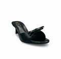 Sandalique SM10040 Black Patent Bow Kitten Heel Slides
