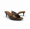 Sandalique SM10040 Brown Patent Bow Kitten Heel Slides