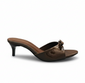 Sandalique SM10040 Brown Patent Bow Kitten Heel Slides