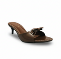 Sandalique SM10040 Brown Patent Bow Kitten Heel Slides