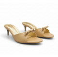 Sandalique SM10040 beige Patent Bow Kitten Heel Slides
