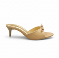 Sandalique SM10040 beige Patent Bow Kitten Heel Slides