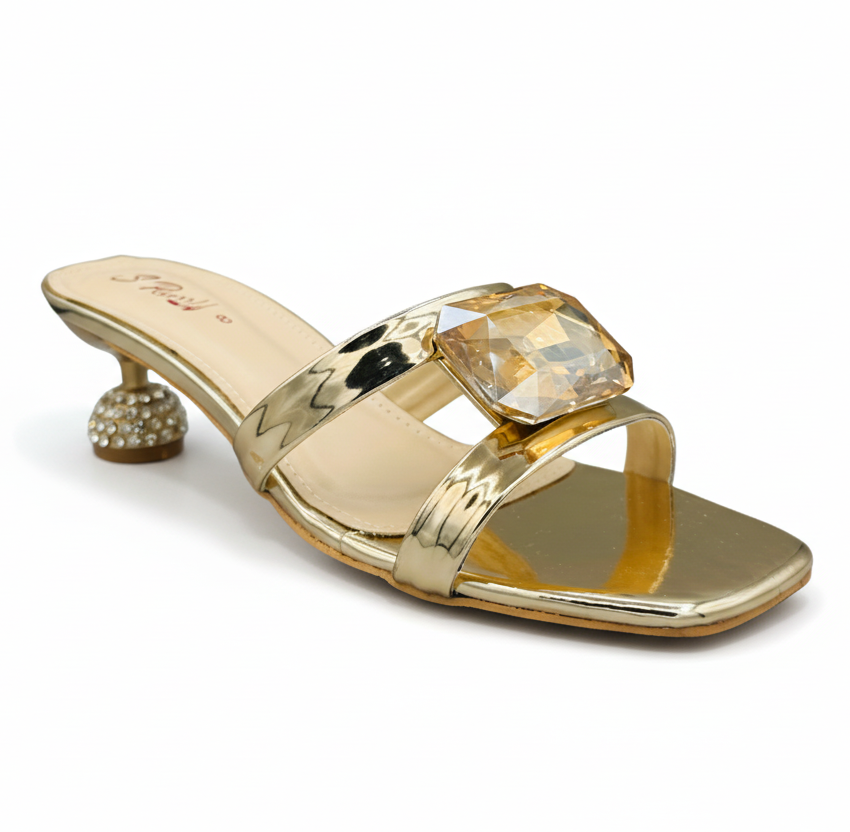 Sandalique SM1006 Gold Statement Crystal Accent Heels