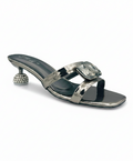 Sandalique SM1006 Grey Statement Crystal Accent Heels