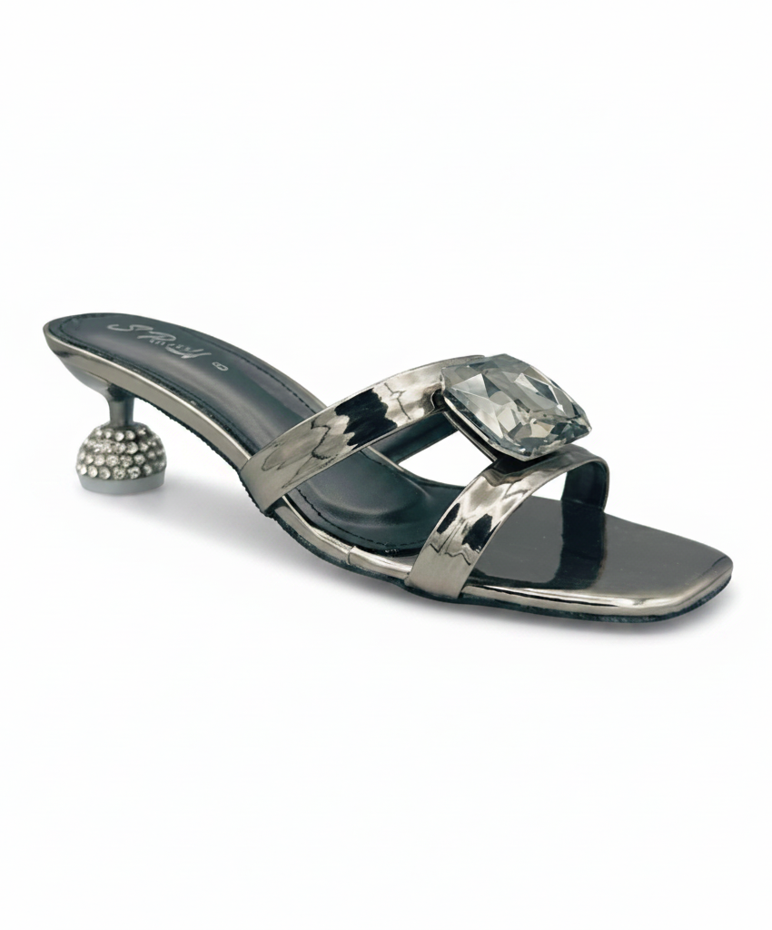 Sandalique SM1006 Grey Statement Crystal Accent Heels