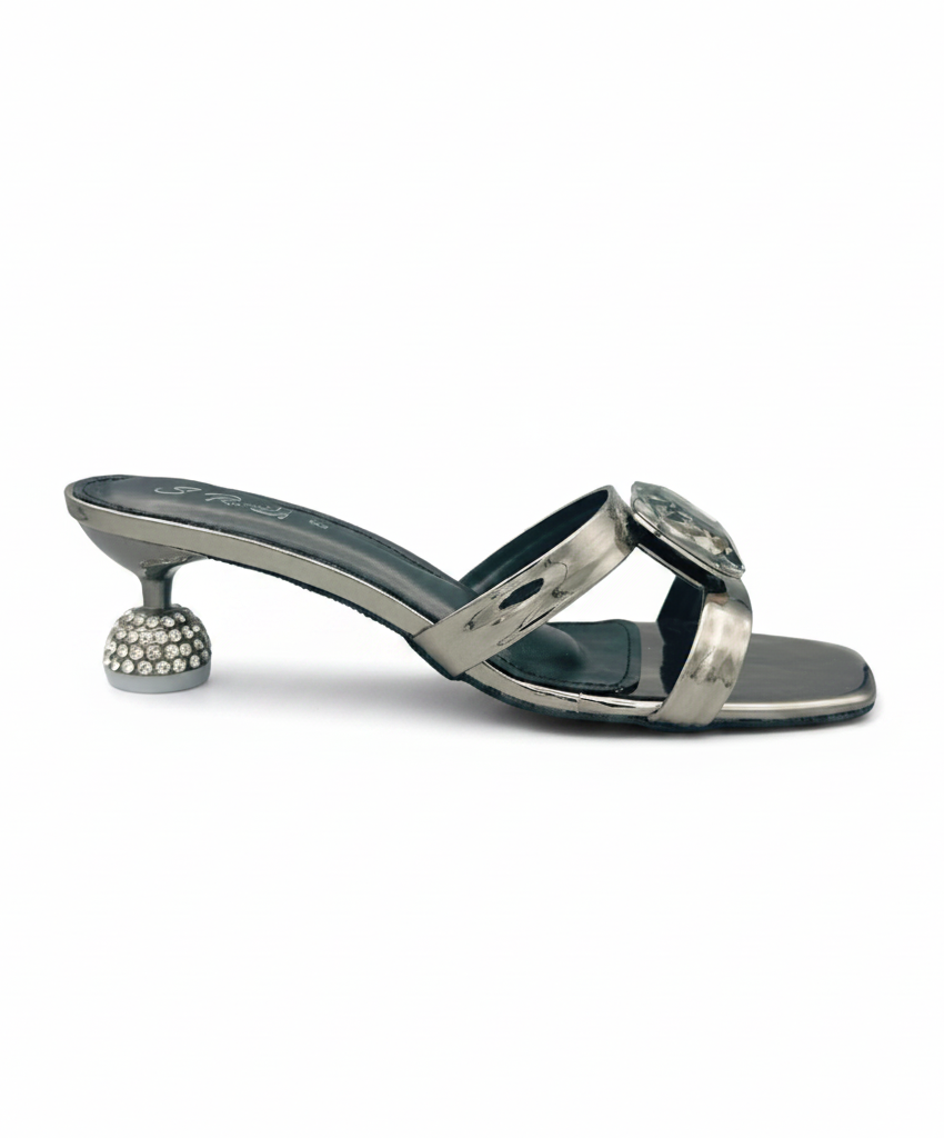 Sandalique SM1006 Grey Statement Crystal Accent Heels