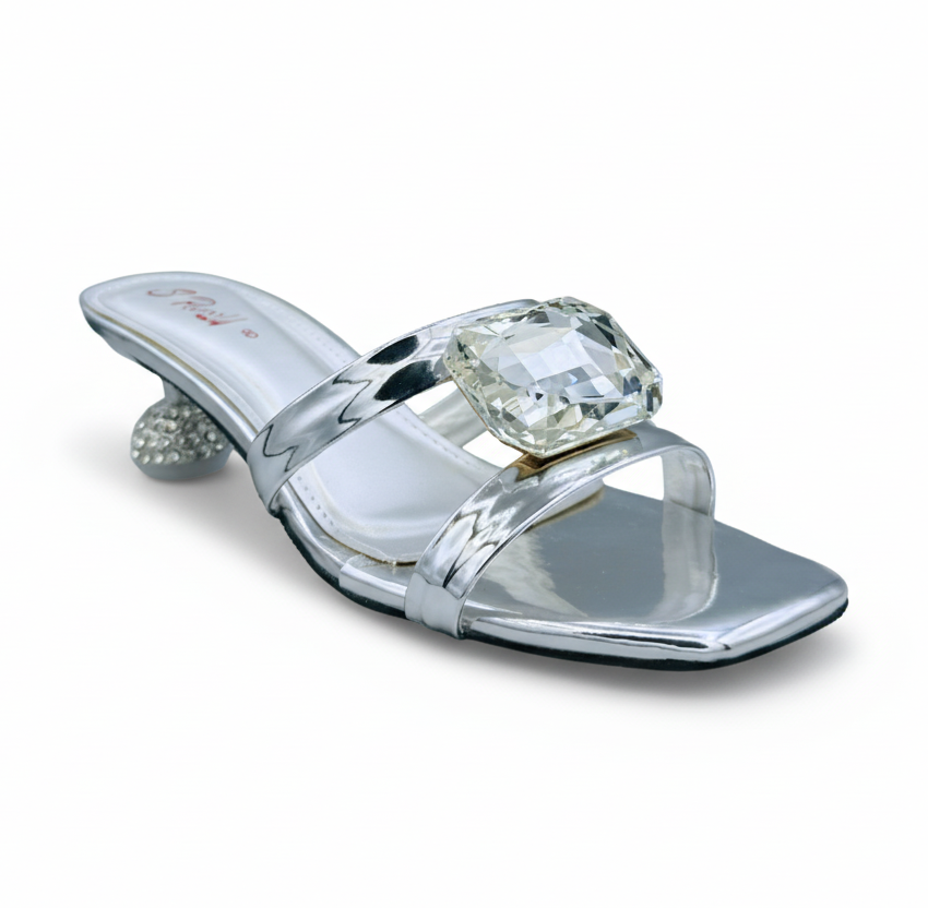 Sandalique SM1006 Silver Statement Crystal Accent Heels