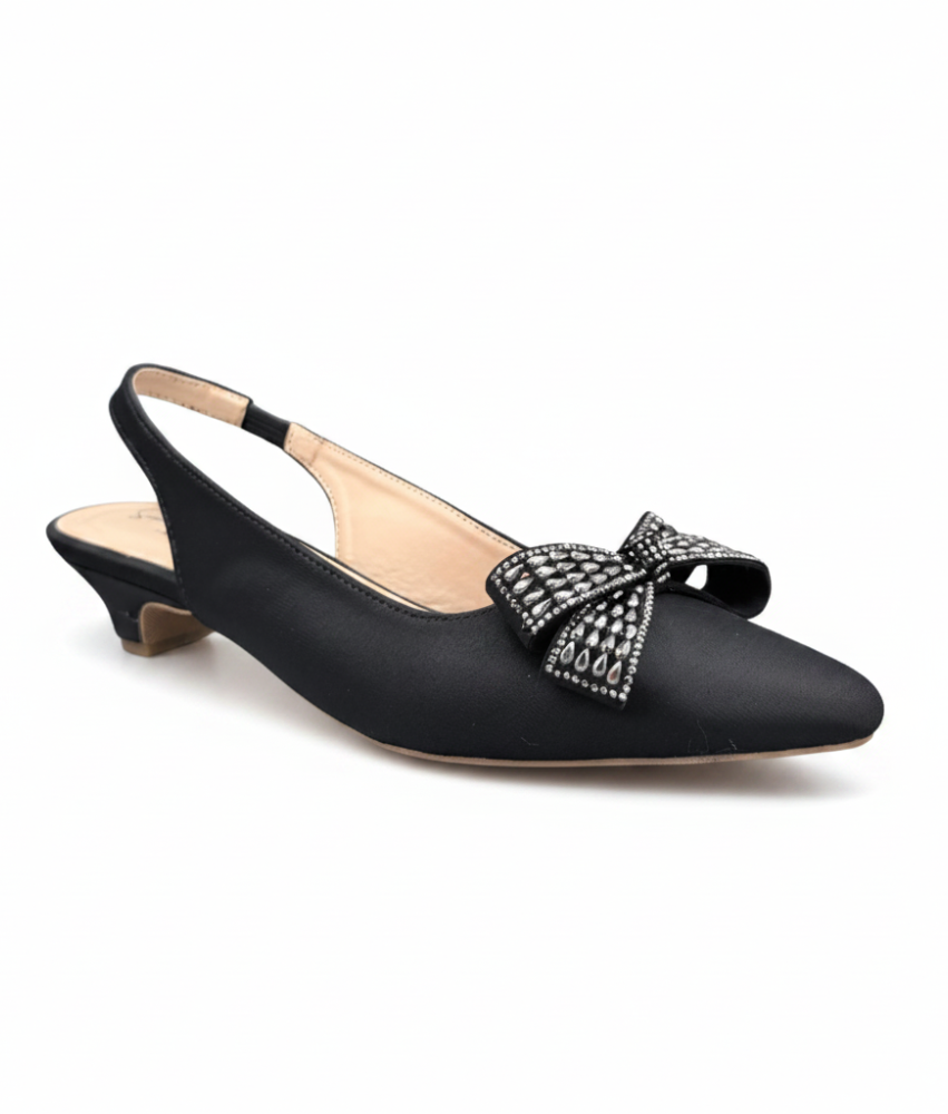 Sandalique SM1007 Black Crystal Bow Slingback Pumps