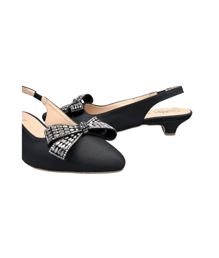Sandalique SM1007 Black Crystal Bow Slingback Pumps