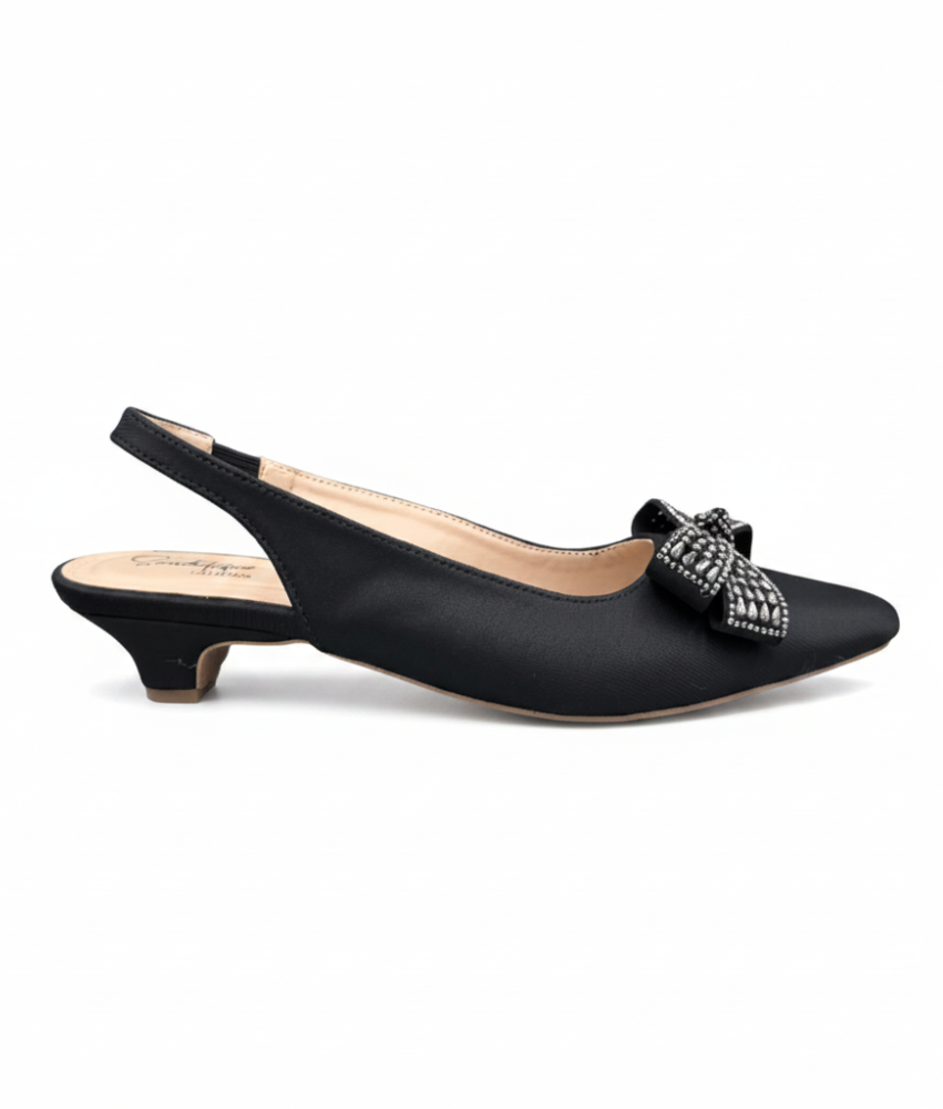 Sandalique SM1007 Maroon Crystal Bow Slingback Pumps