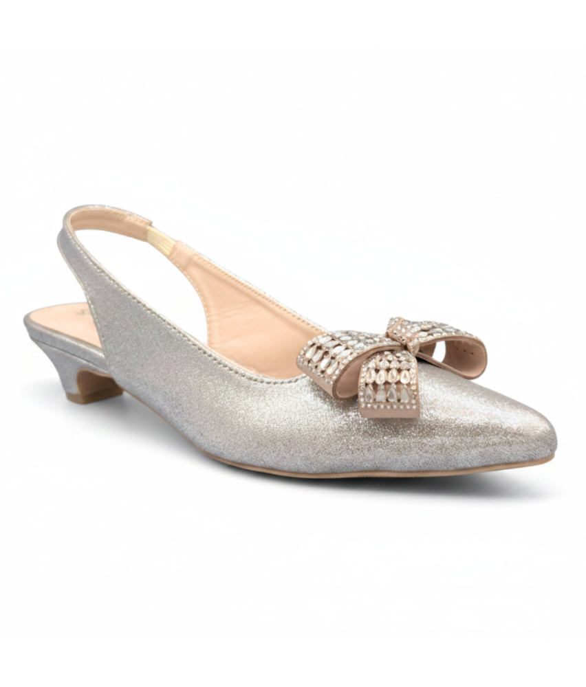Sandalique SM1007 Gold Crystal Bow Slingback Pumps