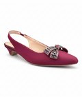 Sandalique SM1007 Maroon Crystal Bow Slingback Pumps