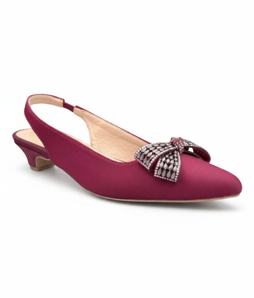 Sandalique SM1007 Maroon Crystal Bow Slingback Pumps