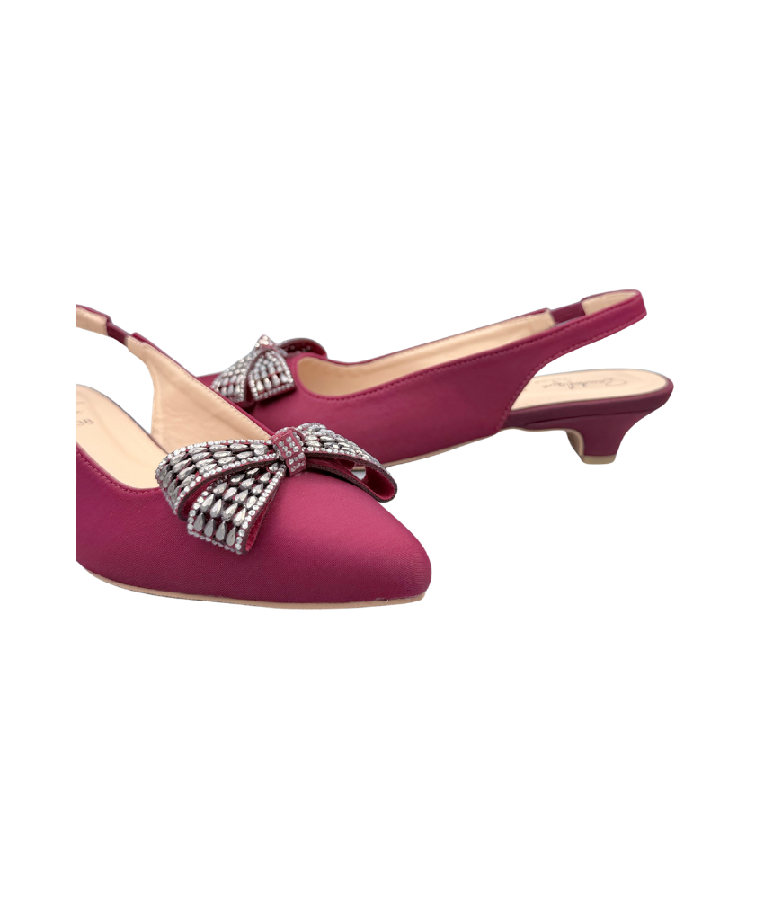 Sandalique SM1007 Maroon Crystal Bow Slingback Pumps