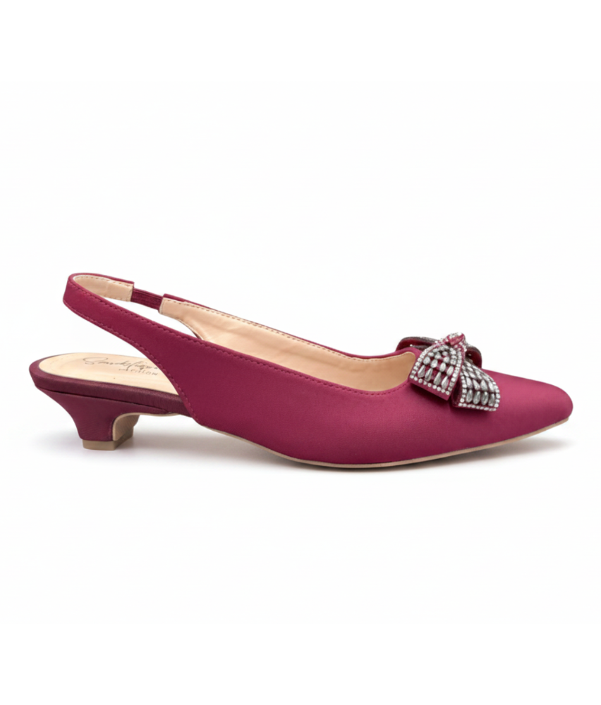 Sandalique SM1007 Maroon Crystal Bow Slingback Pumps