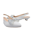 Sandalique SM1007 White Crystal Bow Slingback Pumps