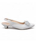 Sandalique SM1007 White Crystal Bow Slingback Pumps