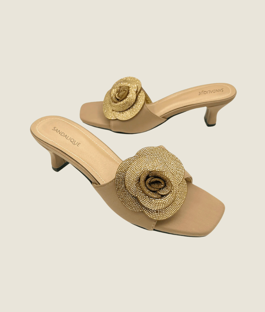Side Flower Medium Heel Slipper – MH10025 - Sandalique Medium Heel Slippers