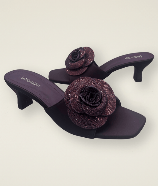 Side Flower Medium Heel Slipper – MH10025 - Sandalique Medium Heel Slippers