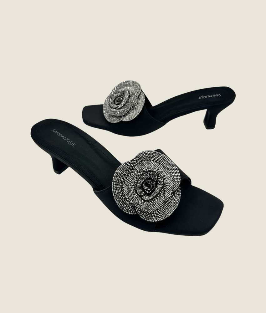 Side Flower Medium Heel Slipper – MH10025 - Sandalique Medium Heel Slippers