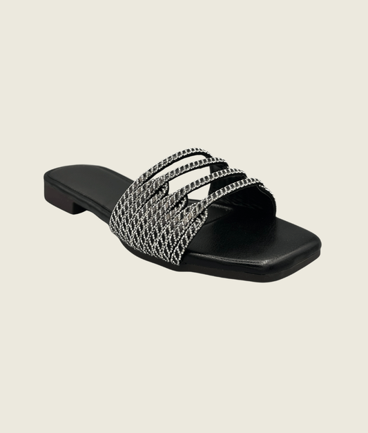 Wave Cut Embellished Slides - FT10011