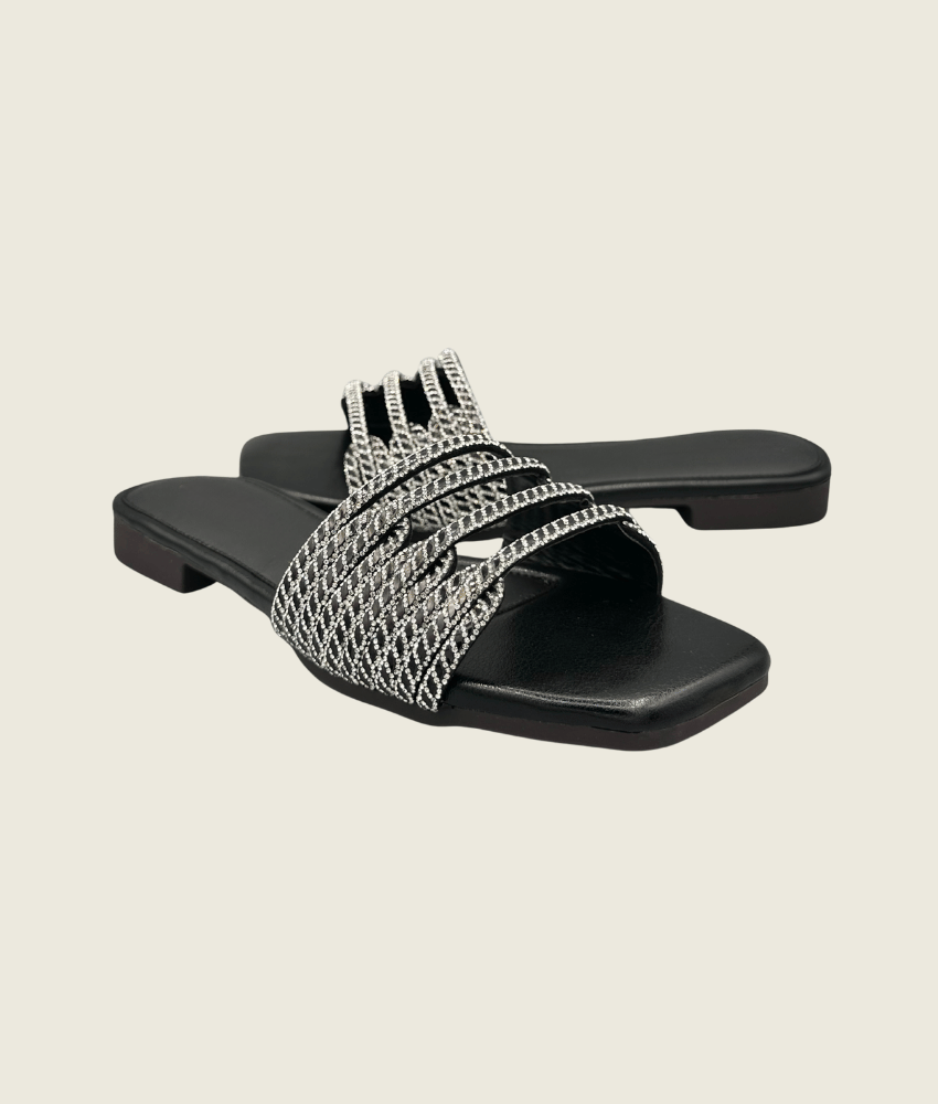 Wave Cut Embellished Slides - FT10011