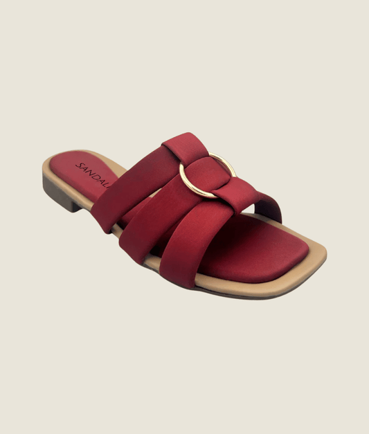 Women’s maroon buckle strap flat slippers – everyday wear sandals by Sandalique