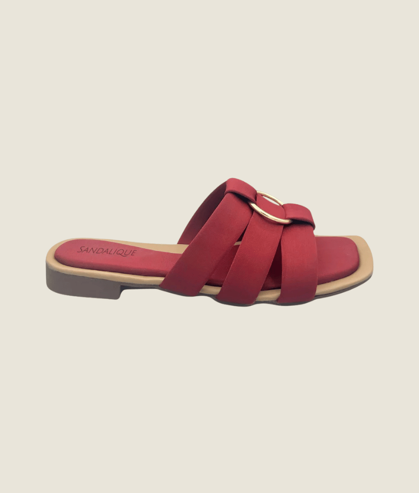Women’s maroon buckle strap flat slippers – everyday wear sandals by Sandalique