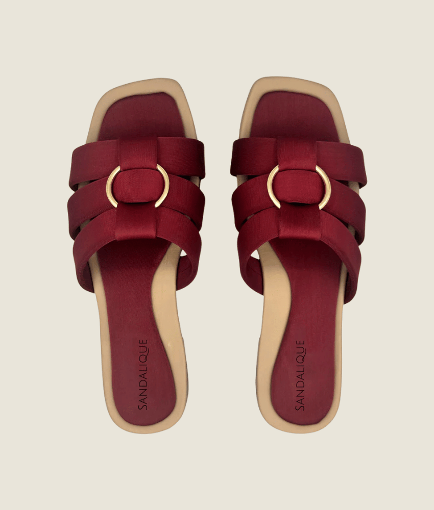 Women’s maroon buckle strap flat slippers – everyday wear sandals by Sandalique